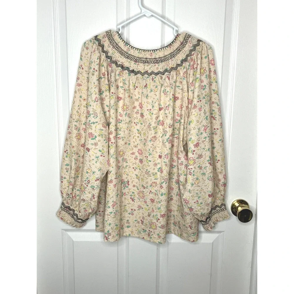 Piper & Scoot Exclusive Buy Me Flowers‎ Boho Blouse Cream Embroidered Size Large - Picture 5 of 8